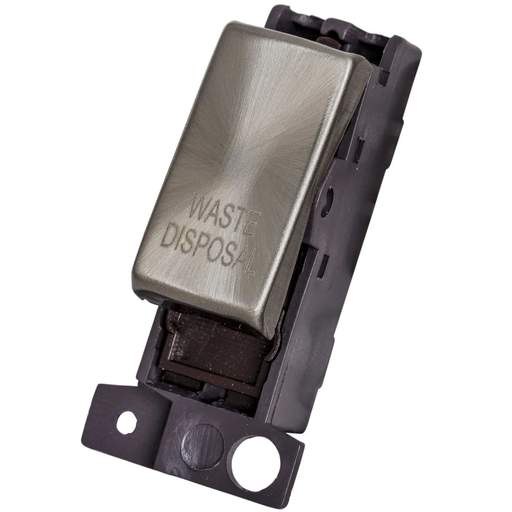 Scolmore Click Mini Grid 10A Double Pole Switch Module marked Waste Disposal Brushed Steel