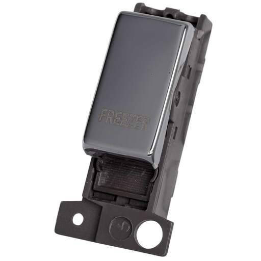 Scolmore Click Mini Grid 10A Double Pole Switch Module marked Freezer Polished Chrome