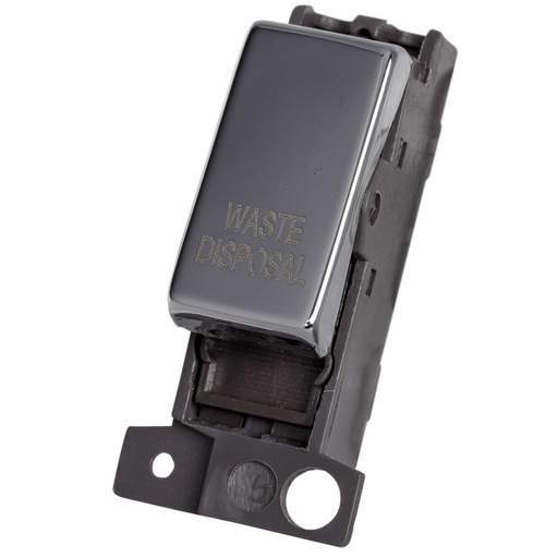Scolmore Click Mini Grid 10A Double Pole Switch Module marked Waste Disposal Polished Chrome