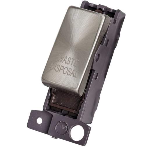 Scolmore Click Mini Grid 10A Double Pole Switch Module marked Waste Disposal Satin Chrome