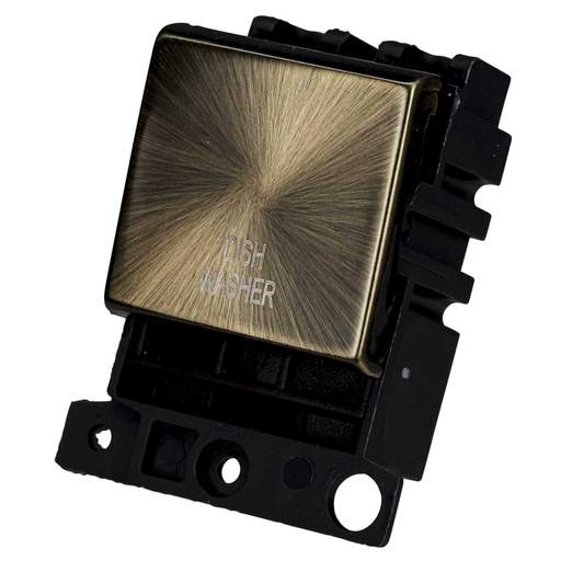Scolmore Click Mini Grid 20A Double Pole Switch Module marked Dishwasher Antique Brass