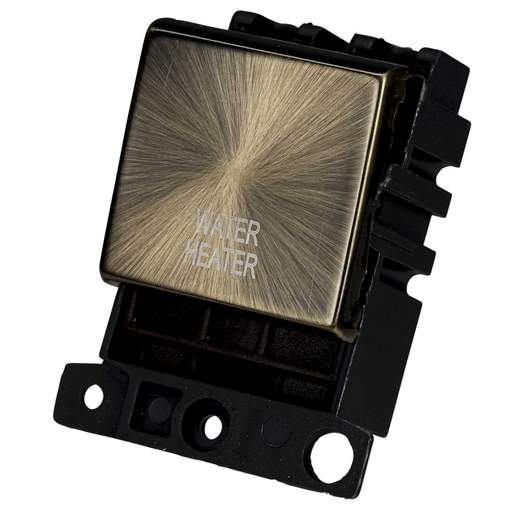 Scolmore Click Mini Grid 20A Double Pole Switch Module marked Water Heater Antique Brass
