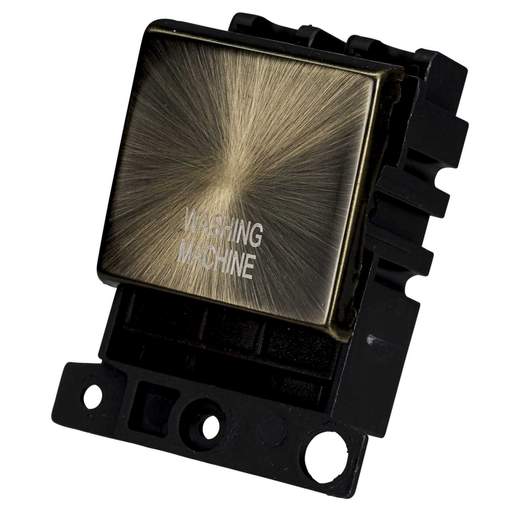 Scolmore Click Mini Grid 20A Double Pole Switch Module marked Washing Machine Antique Brass