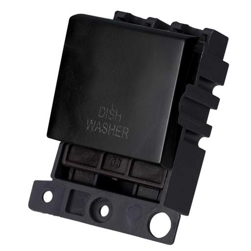 Scolmore Click Mini Grid 20A Double Pole Switch Module marked Dishwasher Black