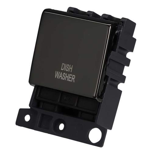 Scolmore Click Mini Grid 20A Double Pole Switch Module marked Dishwasher Black Nickel