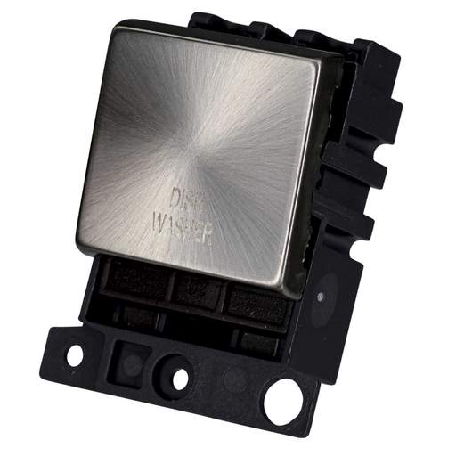Scolmore Click Mini Grid 20A Double Pole Switch Module marked Dishwasher Brushed Steel