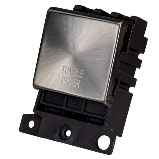 Scolmore Click Mini Grid 20A Double Pole Switch Module marked Tumble Dryer Brushed Steel