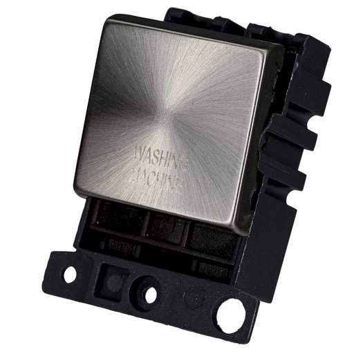 Scolmore Click Mini Grid 20A Double Pole Switch Module marked Washing Machine Brushed Steel