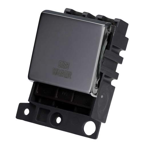 Scolmore Click Mini Grid 20A Double Pole Switch Module marked Dishwasher Polished Chrome
