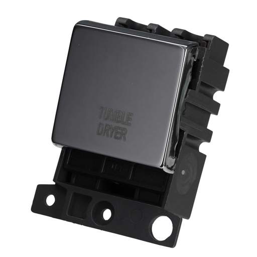 Scolmore Click Mini Grid 20A Double Pole Switch Module marked Tumble Dryer Polished Chrome
