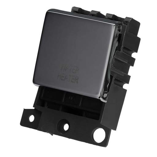 Scolmore Click Mini Grid 20A Double Pole Switch Module marked Water Heater Polished Chrome
