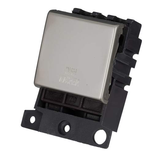 Scolmore Click Mini Grid 20A Double Pole Switch Module marked Dishwasher Pearl Nickel