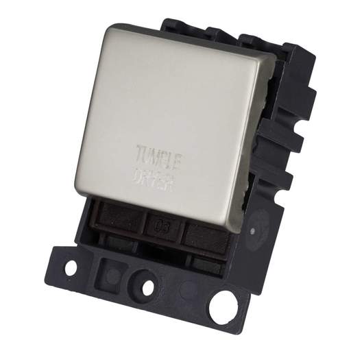 Scolmore Click Mini Grid 20A Double Pole Switch Module marked Tumble Dryer Pearl Nickel