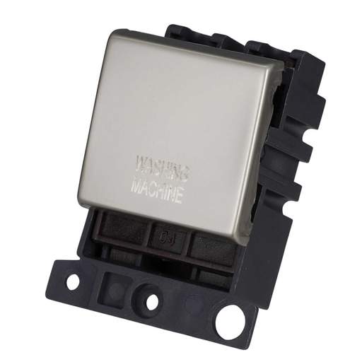 Scolmore Click Mini Grid 20A Double Pole Switch Module marked Washing Machine Pearl Nickel