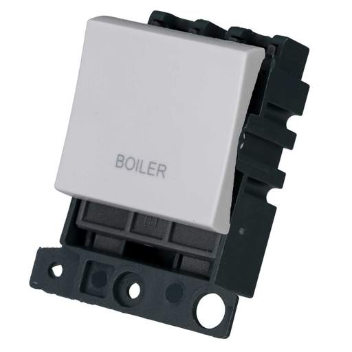 Scolmore Click Mini Grid 20A Double Pole Switch Module marked Boiler Polar White