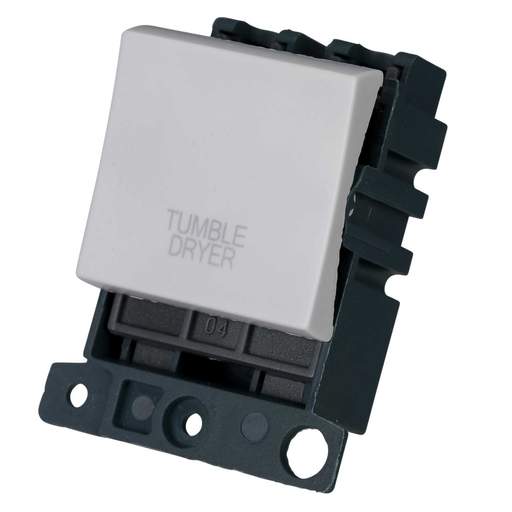 Scolmore Click Mini Grid 20A Double Pole Switch Module marked Tumble Dryer Polar White