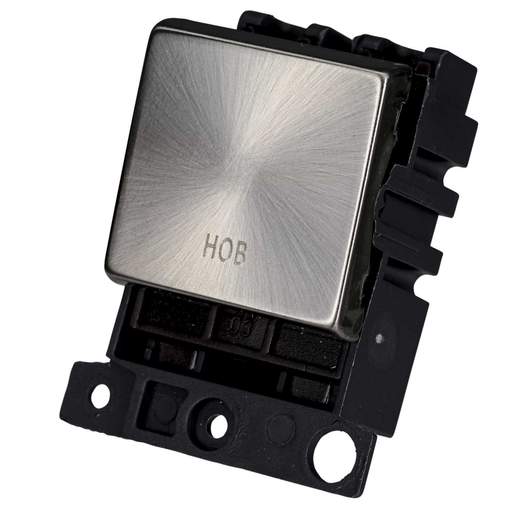 Scolmore Click Mini Grid 20A Double Pole Switch Module marked Hob Satin Chrome
