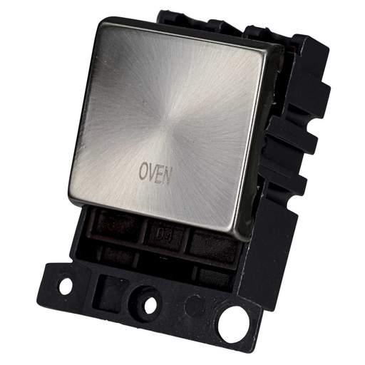 Scolmore Click Mini Grid 20A Double Pole Switch Module marked Oven Satin Chrome