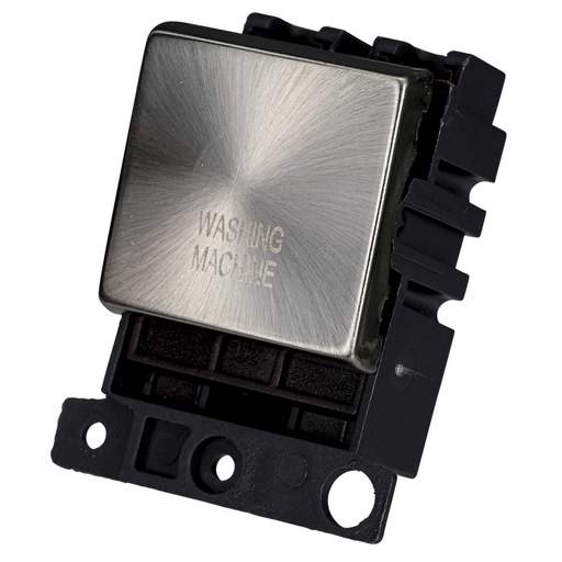 Scolmore Click Mini Grid 20A Double Pole Switch Module marked Washing Machine Satin Chrome