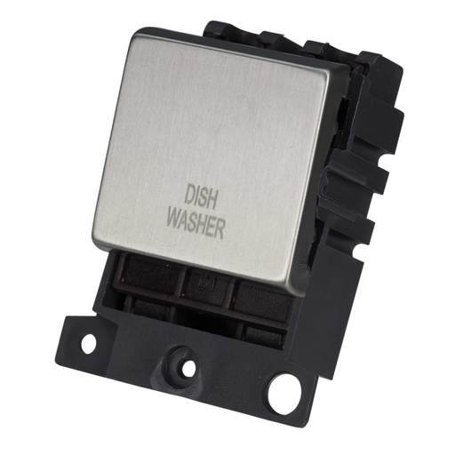 Scolmore Click Mini Grid 20A Double Pole Switch Module marked Dishwasher Stainless Steel