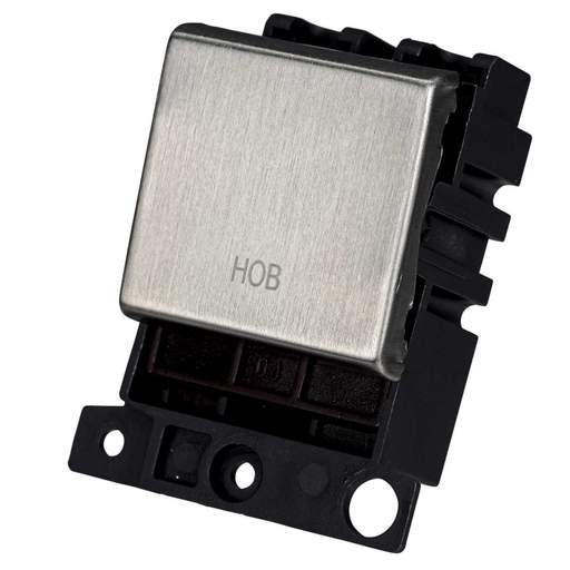 Scolmore Click Mini Grid 20A Double Pole Switch Module marked Hob Stainless Steel