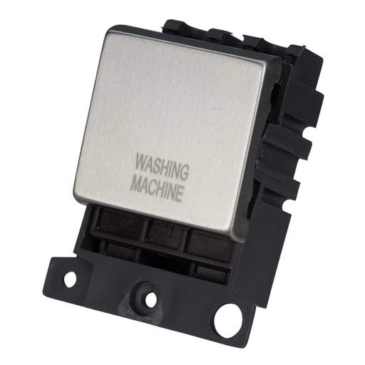 Scolmore Click Mini Grid 20A Double Pole Switch Module marked Washing Machine Stainless Steel