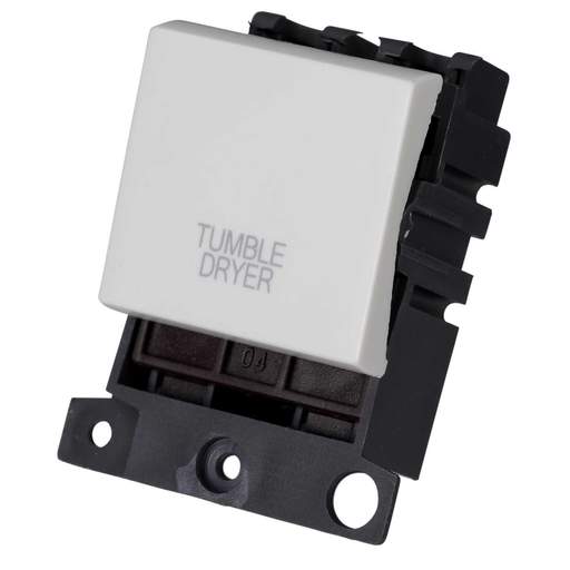 Scolmore Click Mini Grid 20A Double Pole Switch Module marked Tumble Dryer White