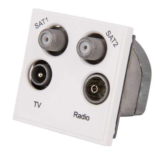 Scolmore Click New Media Quad TV, Radio, Sat 1 and Sat 2 (Shielded) Euro Module White