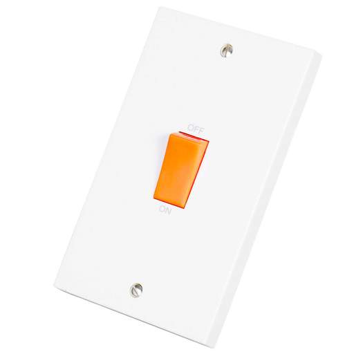 Scolmore Click Polar 45A DP 2 Gang Vertical Switch with Red Rocker White