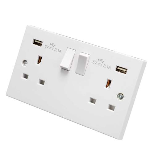 Scolmore Click Polar 13A 2 Gang Switched Socket with 2.1A Twin USB Outlets