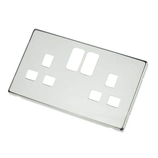 Scolmore Click Definity 2 Gang Switched Socket Cover Plate Polished Chrome