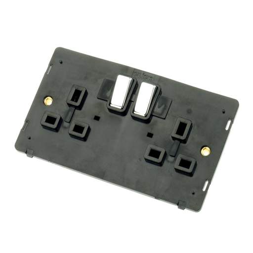 Scolmore Click Definity 13A 2 Gang Ingot Switched Socket Black Insert Polished Chrome