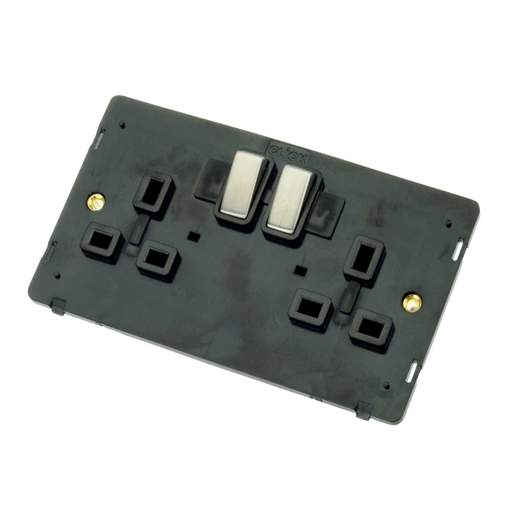 Scolmore Click Definity 13A DP 2 Gang Ingot Switched Socket Black Insert Stainless Steel