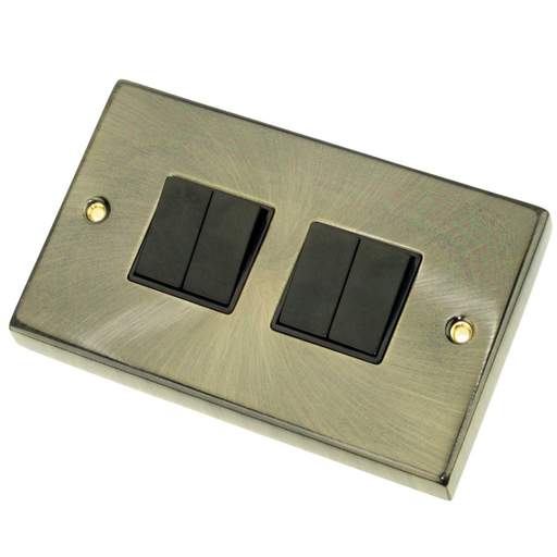 Scolmore Click Deco 10A 4 Gang 2 Way Switch Black Insert Antique Brass
