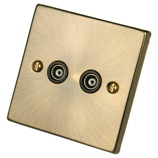 Scolmore Click Deco 1 Gang Isolated Twin Coaxial Socket Black Insert Antique Brass