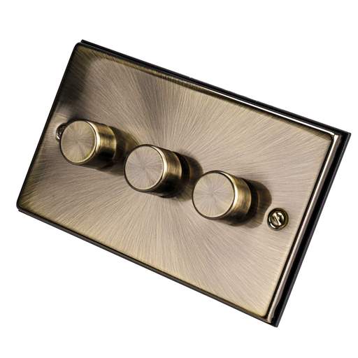 Scolmore Click Deco 100W 3 Gang 2 Way LED Dimmer Switch Antique Brass