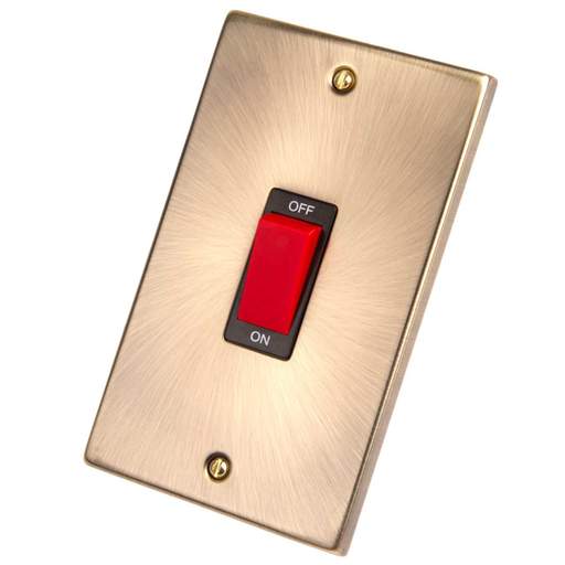 Scolmore Click Deco 45A DP 2 Gang Vertical Switch Black Insert Antique Brass
