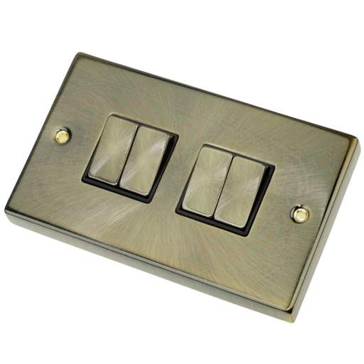 Scolmore Click Deco 10A 4 Gang 2 Way Switch Metal / Black Insert Antique Brass
