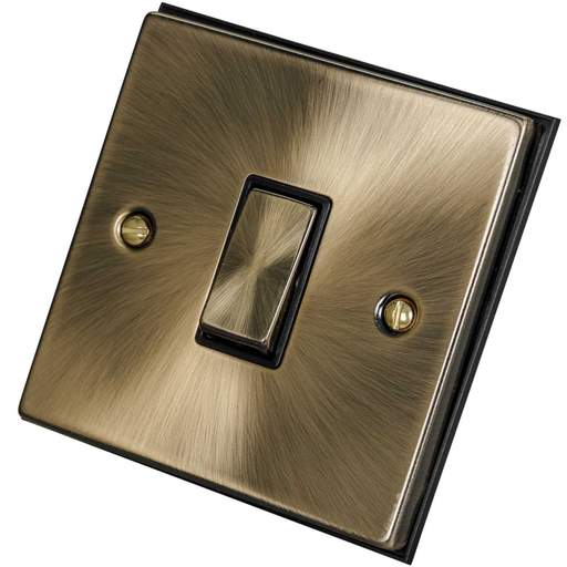 Scolmore Click Deco 10A 1 Gang Intermediate Switch Metal / Black Insert Antique Brass