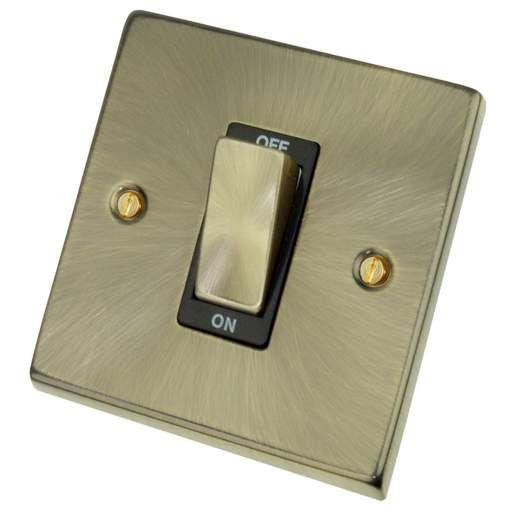 Scolmore Click Deco 45A DP 1 Gang Switch Metal / Black Insert Antique Brass