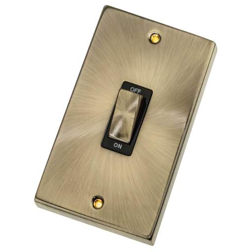 Scolmore Click Deco 45A DP 2 Gang Vertical Switch Metal / Black Insert Antique Brass