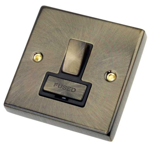 Scolmore Click Deco 13A DP Switched Fused Spur Metal / Black Insert Antique Brass