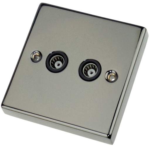 Scolmore Click Deco 1 Gang Isolated Twin Coaxial Socket Black Insert Black Nickel