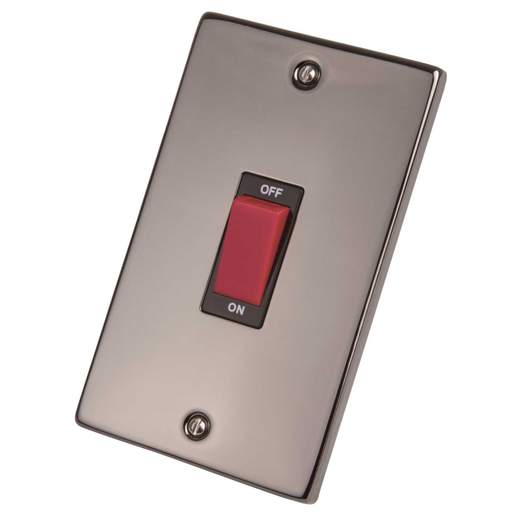 Scolmore Click Deco 45A DP 2 Gang Vertical Switch Black Insert Black Nickel