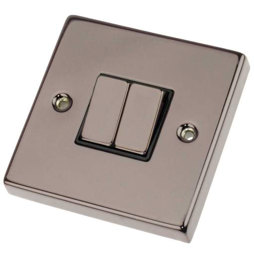 Scolmore Click Deco 10A 2 Gang 2 Way Switch Metal / Black Insert Black Nickel