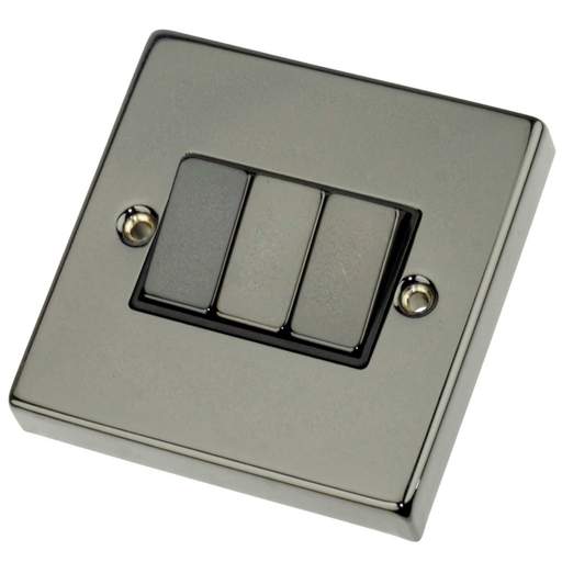 Scolmore Click Deco 10A 3 Gang 2 Way Switch Metal / Black Insert Black Nickel