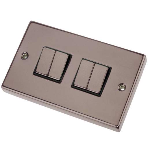Scolmore Click Deco 10A 4 Gang 2 Way Switch Metal / Black Insert Black Nickel