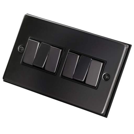 Scolmore Click Deco 10A 6 Gang 2 Way Switch Metal / Black Insert Black Nickel