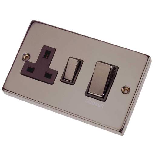 Scolmore Click Deco 45A DP Cooker Control Unit Metal / Black Insert Black Nickel