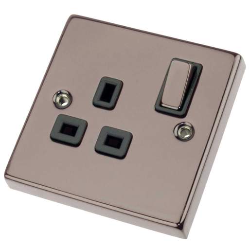 Scolmore Click Deco 13A DP 1 Gang Switched Socket Metal / Black Insert Black Nickel